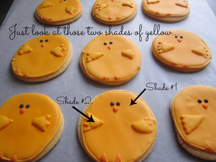 chick cookies with two shades of yellow icing