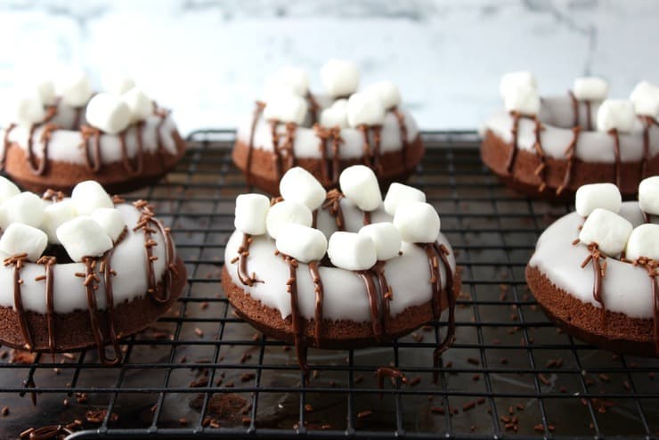 Hot chocolate doughnuts with mini marshmallows