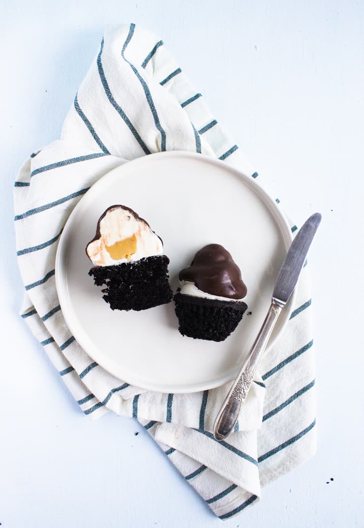 Double the chocolate and double the fun with this decadent cupcake! This rich chocolate cupcake is stuffed with salted bourbon caramel and dipped in dark chocolate.