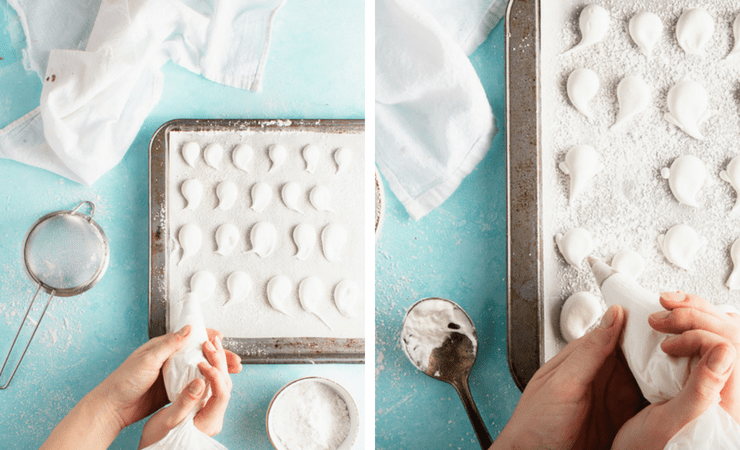 Step-by-step photos for making ghost marshmallows