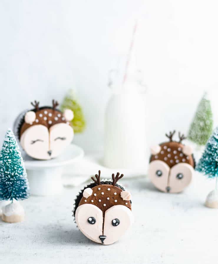 front view of christmas cupcake ideas: reindeer cupcakes