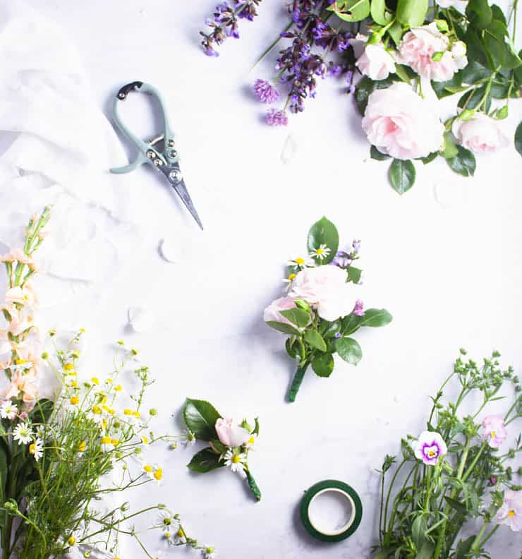 cut flowers on a marble backdrop.