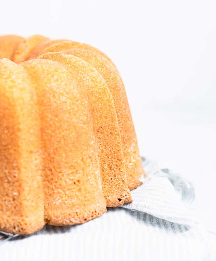 close up of bundt cake out of pan.