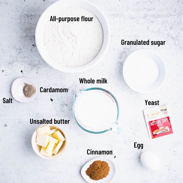 Overhead photo of labeled ingredients.